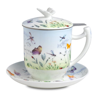 Kräuterteetasse mit Filter,"Papillon" 0,35 l, 4tlg, Fine Bone China