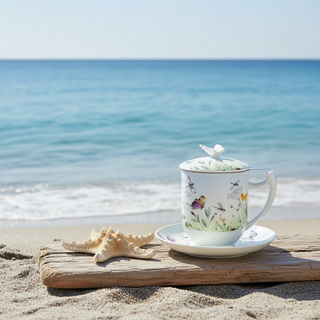 Kräuterteetasse mit Filter,"Papillon" 0,35 l, 4tlg, Fine Bone China