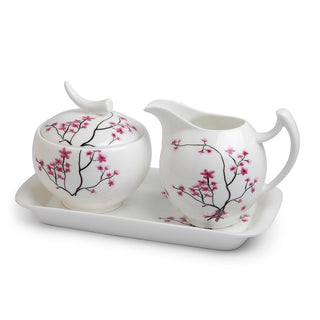 Milchkännchen u. Zuckertopf m. Tablett  "Cherry Blossom", Bone China