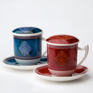 Kräuterteetasse "Celtic" mit Filter, 0,35 l, rot, 4tlg, Bone China