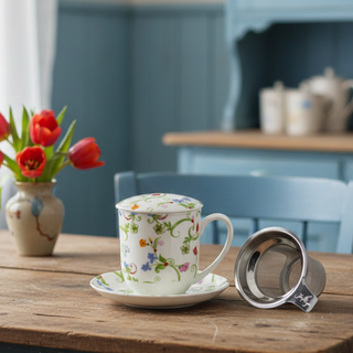 Kräuterteetasse "Fleurette" mit Filter,  0,35 l, 4tlg, Bone China