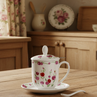 Kräuterteetasse mit Filter "Rosalie", 0,35 l, 4tlg, Bone China