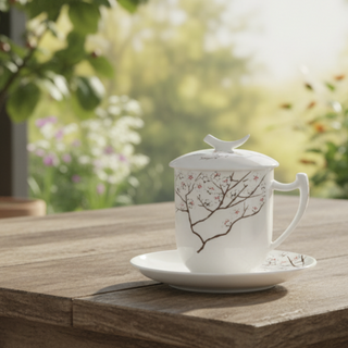 Kräuterteetasse "White Cherry" mit Filter, 0,35 l, 4tlg, Bone China