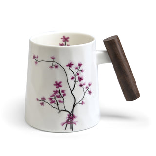 Becher "Cherry Blossom"  Porzellan mit Holzgriff  0.4  l