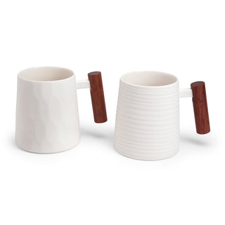 Becher "Blanca" mit Holzgriff, 0,4 l, 2er-Set, Porzellan