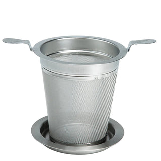 Edelstahlfilter mit Doppelhenkel und Abtropftablett, Ø innen 8 cm, außen 9.5 cm, für Mega Becher und Teekannen ab 2 l