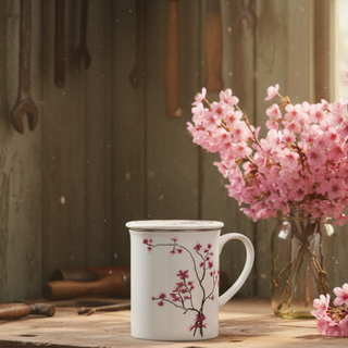 Kräuterteetasse  "Cherry Blossom" mit Deckel und Edelstahlsieb, 0,3 l, im Geschenkkarton