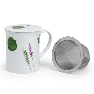 Kräuterteetasse XL "Prima Vera" mit Deckel und Edelstahlsieb, Porzellan, 0,5 l, im Geschenkkarton