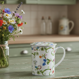 Kräuterteetasse "Fleurette" mit Deckel und Edelstahlsieb, 0,3 l, im Geschenkkarton