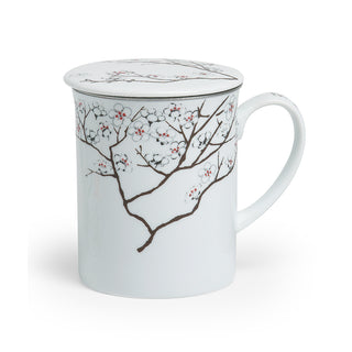 Kräuterteetasse "White Cherry" mit Deckel und Edelstahlsieb, 0,3 l, im Geschenkkarton