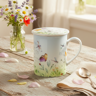 Kräuterteetasse „Papillon“ mit Deckel und Edel- stahlsieb, 0,3 l, im Geschenkkarton