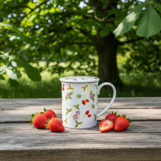Kräuterteetasse XL "Mirella" mit Deckel und Edelstahlsieb, 0,5l, Porzellan, im Geschenkkarton