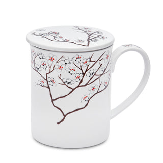 Kräuterteetasse XL "White Cherry" mit Deckel und Edelstahlsieb, 0,5 l, im Geschenkkarton