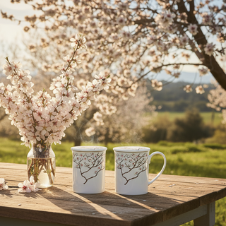 Kräuterteetasse XL "White Cherry" mit Deckel und Edelstahlsieb, 0,5 l, im Geschenkkarton
